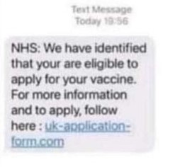 NHS vaccine scam text message example