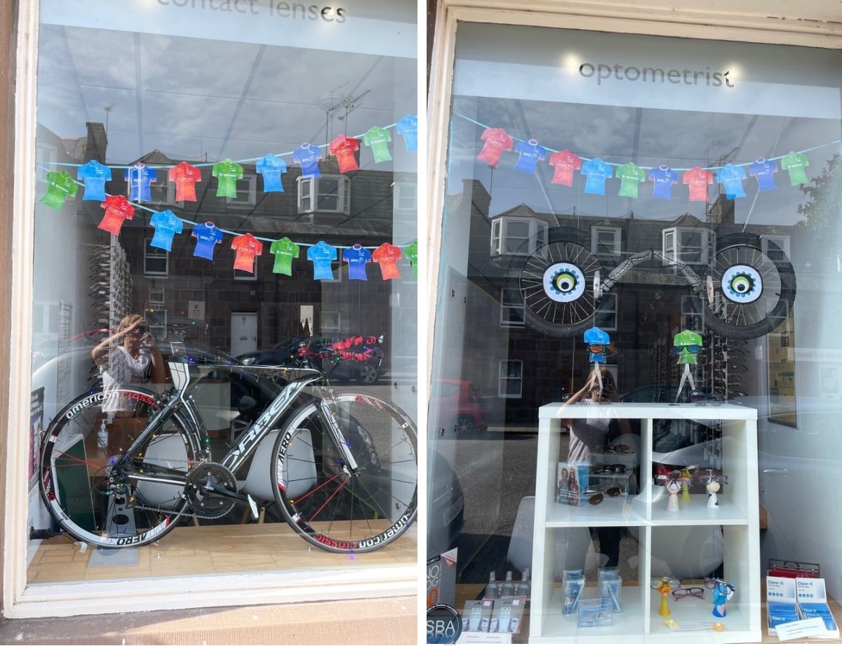 The Spectacle shop front showing their window dressing for Tour of Britain