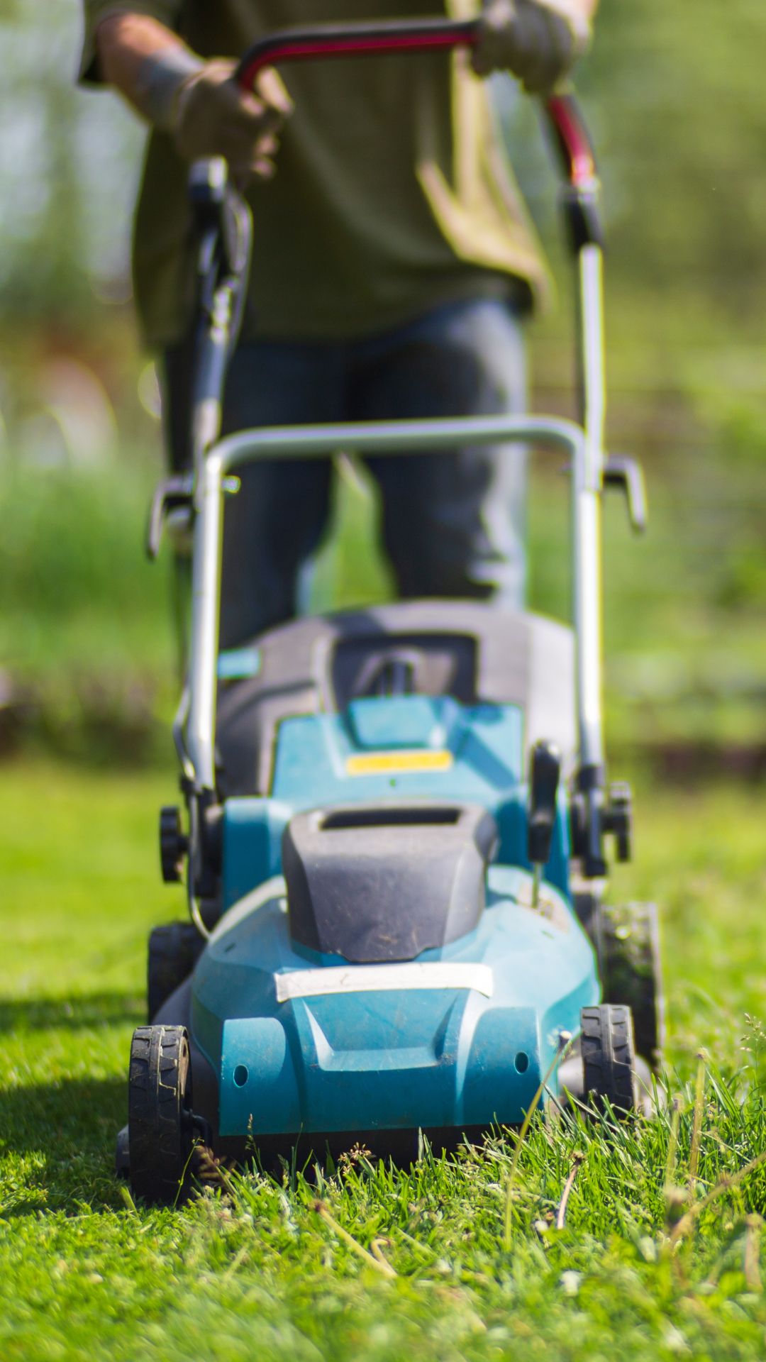 A lawn mover in use.