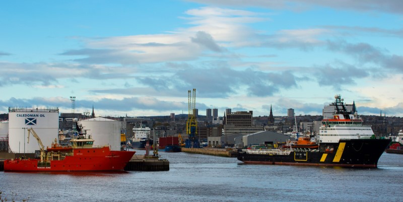 A picture of offshore supply vessels in Aberdeen Harbour