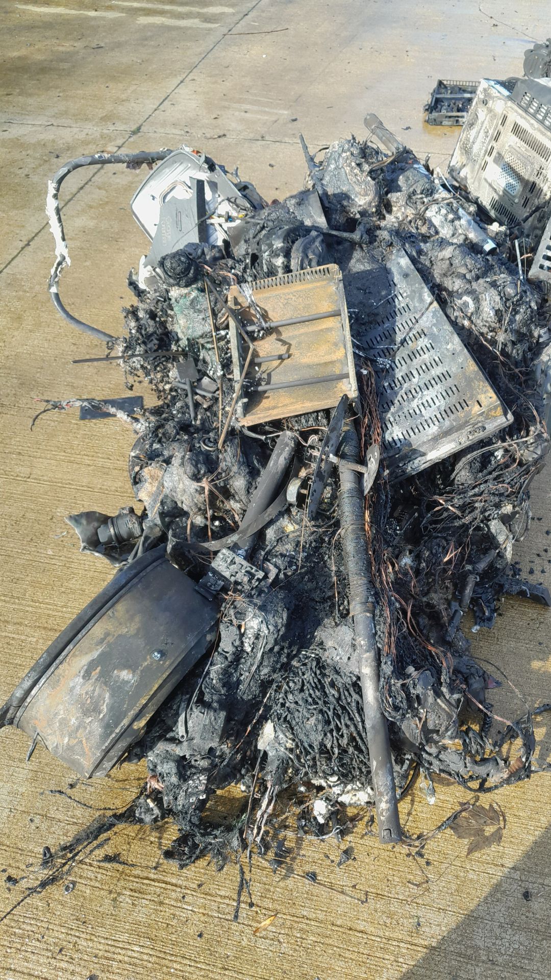 Fire-damaged electricals at Peterhead's household recycling centre.