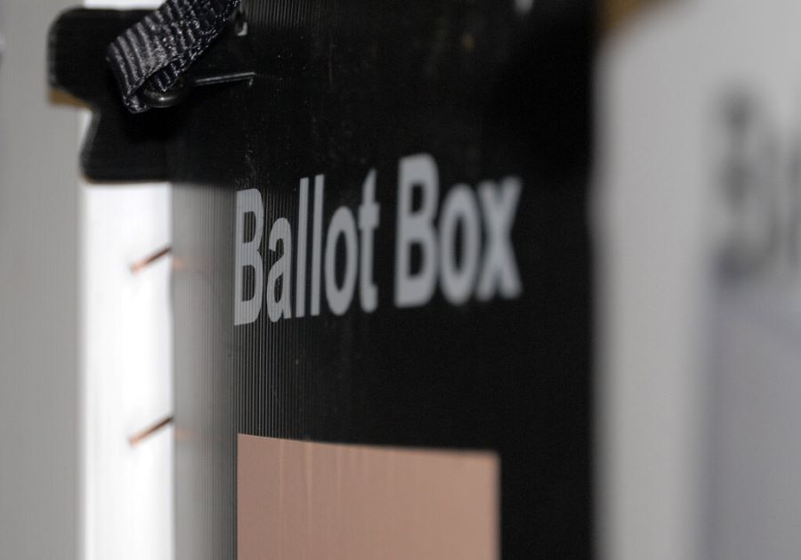 A black ballot box with the words 'Ballot Box' in white text. 