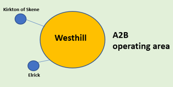 Map showing areas covered by Westhill A2B