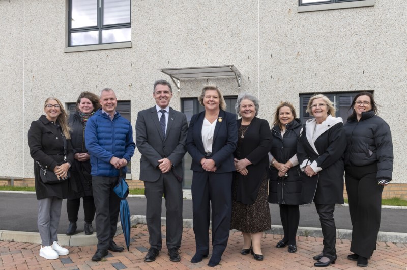 Provost of Aberdeenshire Cllr Judy Whyte (centre) stands with councillors and representatives for the Bittockie Way development in Fraserburgh.