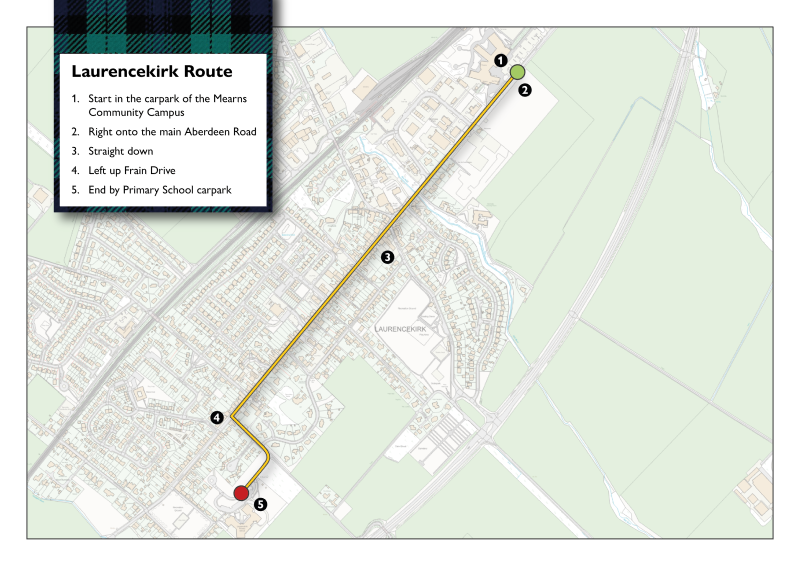 An image showing a map of Laurencekirk town centre highlighting the route of the Freedom of Aberdeenshire parade